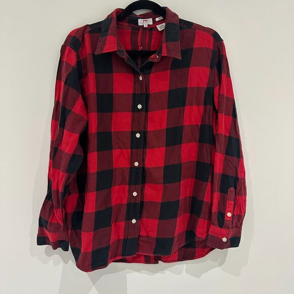 Levi’s Red & Black Buffalo Plaid Boyfriend Fit Button-Back Flannel – XL – EUC - Picture 1 of 5